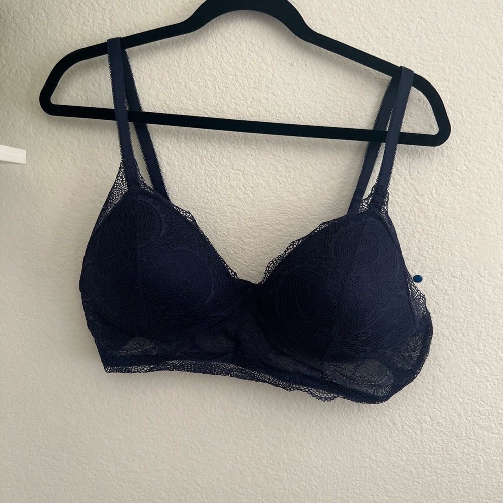 Navy Blue Bra with Scalloped Detail
